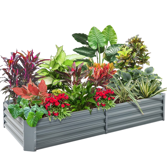 Land Guard 6x3x1ft Galvanized Raised Garden Beds Rectangle Metal Raised Garden Bed,Metal Planter Kit Box Outdoor for Vegetables,Flowers,Green and Herbs,Modern Gray