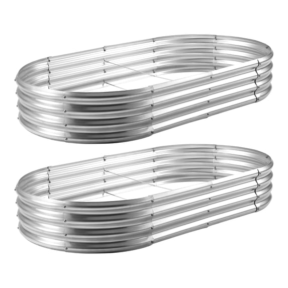 Land Guard 6x3x1ft Galvanized Metal Raised Garden Bed,Oval Planter Box Outdoor - Starlight Silver,(4Pcs)
