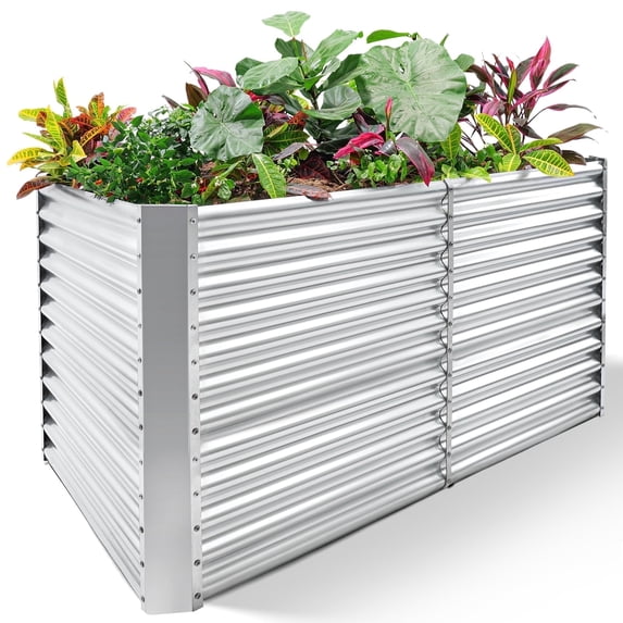 Land Guard 6x3x3ft Raised Garden Beds Rectangle Outdoor,Easy Assembly Durable Deep Raised Garden Bed,Galvanized Metal Planter Box for Vegetables,Starlight Silver