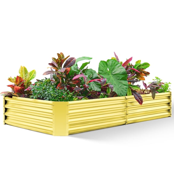 Land Guard 841ft Rectangle Galvanized Metal Raised Garden Bed, Metal Planter Kit Box Outdoor for Deep-Rooted Vegetables, Flowers, Green and Herbs, Mustard Yellow
