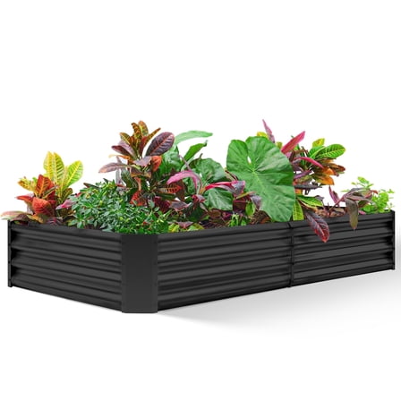 Land Guard 8×4×1ft Rectangle Galvanized Metal Raised Garden Bed, Metal Planter Kit Box Outdoor for Deep-Rooted Vegetables, Flowers, Green and Herbs, Nardo Gray