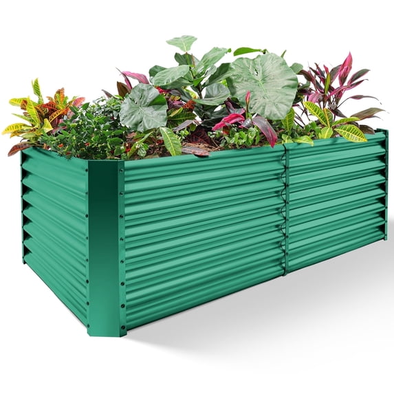 Land Guard 8x4x2ft Raised Rectangle Garden Beds Outdoor,Galvanized Metal Planter Box for Vegetables,Forest Green