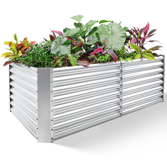Land Guard 8x4x2ft Raised Rectangle Garden Beds Outdoor,Galvanized Metal Planter Box for Vegetables,Starlight Silver