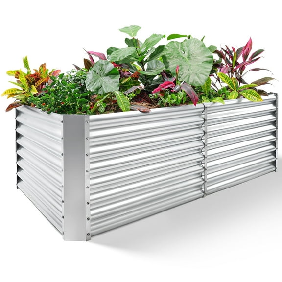 Land Guard 8x4x2ft Raised Rectangle Garden Beds Outdoor,Galvanized Metal Planter Box for Vegetables,Starlight Silver