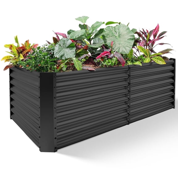 Land Guard 8x4x2ft Raised Garden Bed Galvanized Rectangle ,Metal Planter Kit Metal Box Outdoor for Deep Root Vegetables, Flowers,Green and Herbs,Nardo Gray