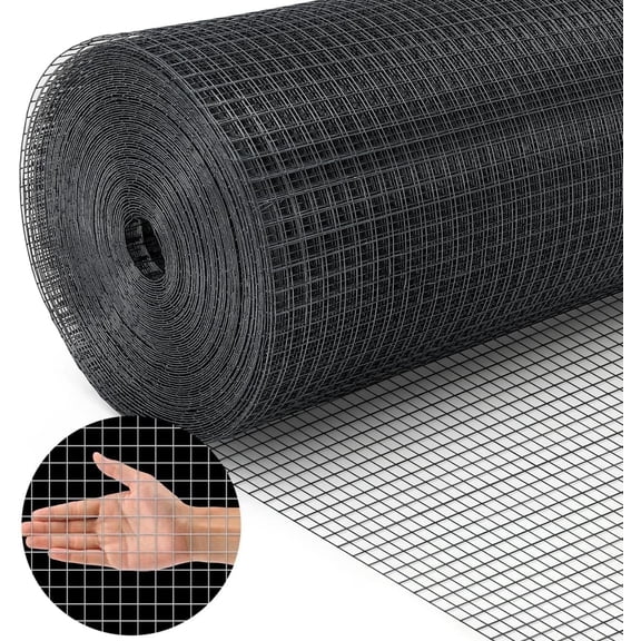 Land Guard Hardware Cloth 1/2 inch 48 inch x200in 19 Gauge - Vinyl Coated Welded Wire Mesh Roll Chicken Wire Fencing Garden Fence Tree Guard Hardware Mesh Wire Fence Roll  (Black)