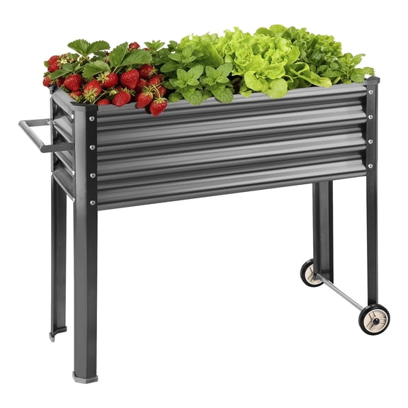 Land Guard Mobile Galvanized Raised Garden Bed with legs & Wheels, 36"Large Metal Elevated Raised Planter Box for Backyard, Patio, Balcony, 400lb Capacity(Deep Grey)