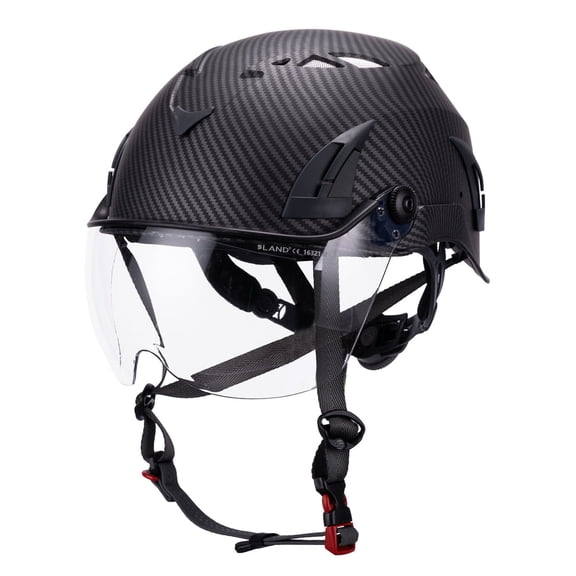 Land Helmets ClimbPro Safety Helmet with Visor - EN 12492 Vented for Climbing & Heights – Durable & Lightweight Shell - Carbon Fiber/Clear Visor