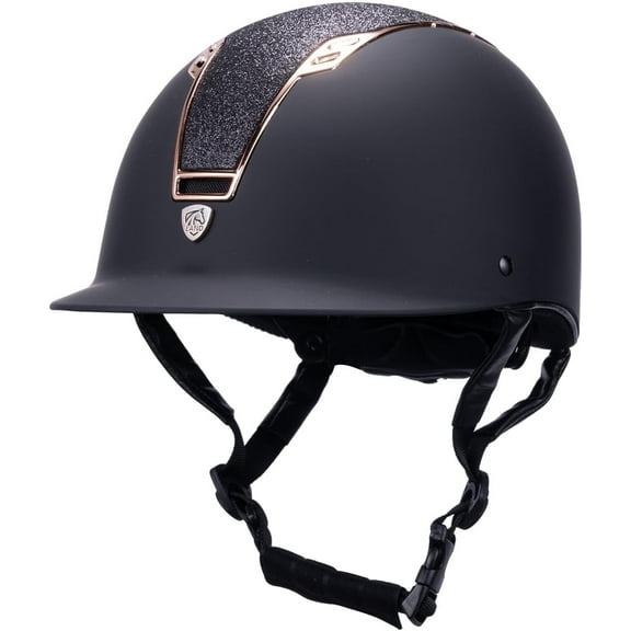 Land Helmets Stella Equestrian Helmet - ASTM/SEI F1163-23 & EN 1384 Certified Horse Riding Helmet - Black, Rose Gold & Glitter - M/L