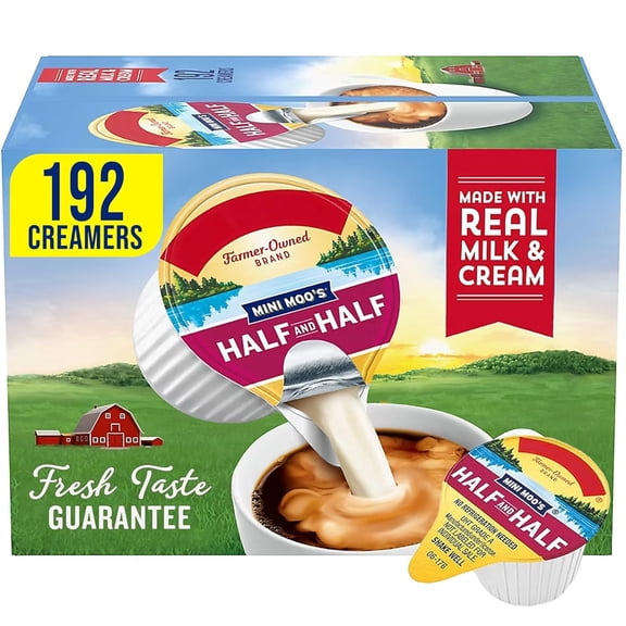 Land Mini Moos Half & Half Coffee Creamer Singles 192 Count | Shelf Stable Real Dairy Cups for Office, Home & Travel | Single Serve Creamer Made with Real Milk & Cream, No Refrigeration