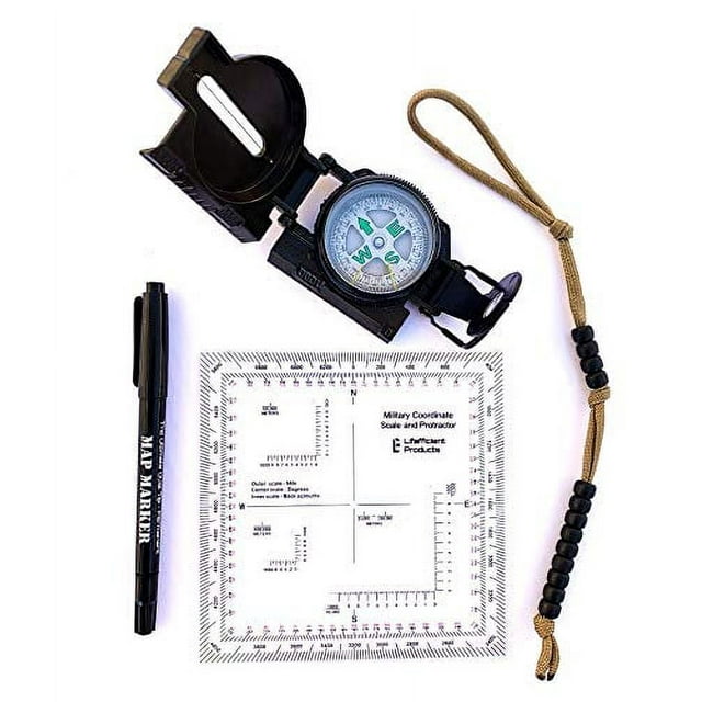 Land Nav Kit with Lensatic Compass, Protractor, Pace Counter & Map