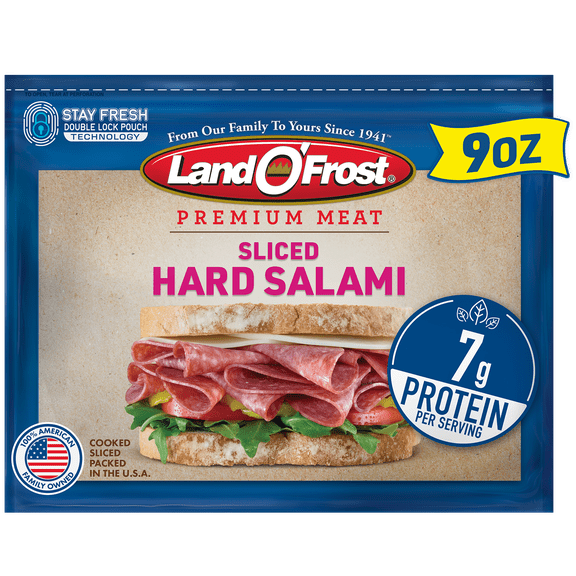 Land O'Frost Premium Sandwich Sliced Deli Lunch Meat, Hard Salami, 9 oz Resealable Pouch