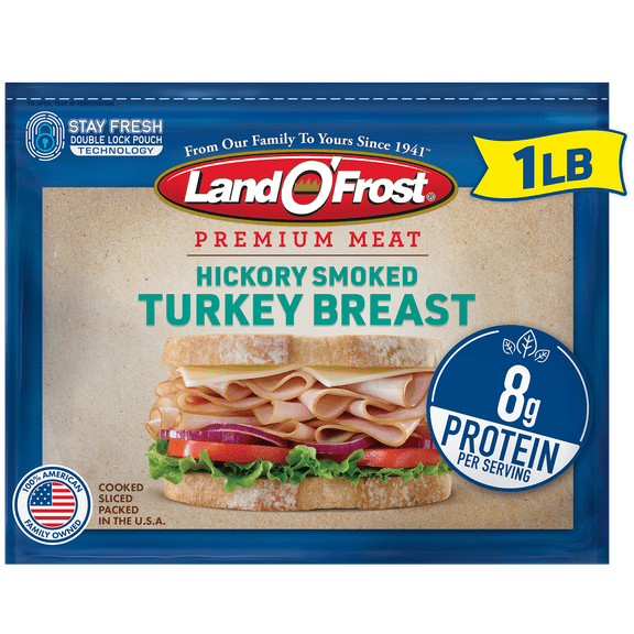 Land O'Frost Premium Sandwich Sliced Deli Lunch Meat, Hickory Smoked Turkey Breast, 1 lb Resealable Pouch