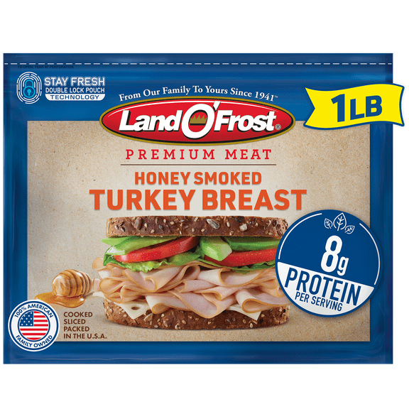 Land O'Frost Premium Sandwich Sliced Deli Lunch Meat, Honey Smoked Turkey Breast, 1 lb Resealable Pouch
