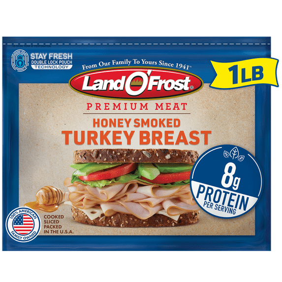 Land O'Frost Premium Sandwich Sliced Deli Lunch Meat, Honey Smoked Turkey Breast, 1 lb Resealable Pouch