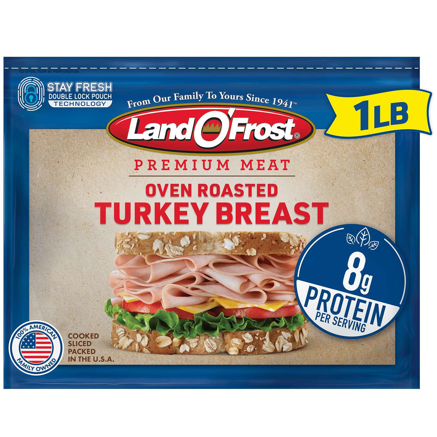 Land O'Frost Premium Sandwich Sliced Fresh Deli Lunch Meat, Oven Roasted Turkey Breast, 1 lb Resealable Pouch
