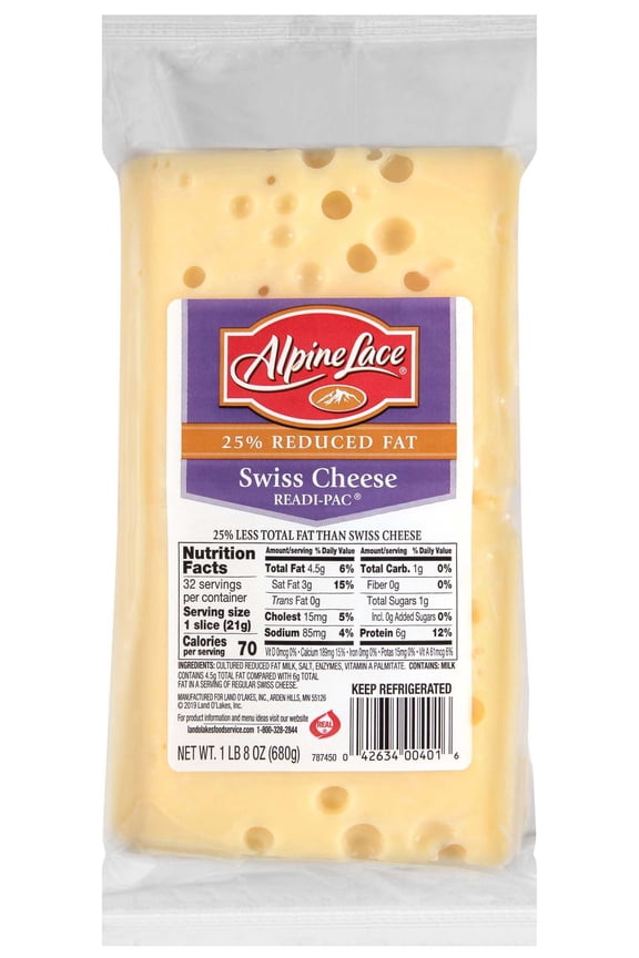 Land O Lakes Alpine Lace Readi-Pac Swiss Cheese Slice, 1.5 Pound -- 8 per case.