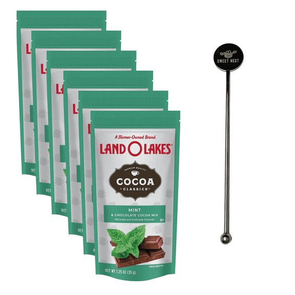 Land O Lakes Cocoa Classics Mint & Chocolate Cocoa, 6-Pack Bundle with Sweet Nest Stirrer - Indulge in Premium Mint Chocolate Bliss
