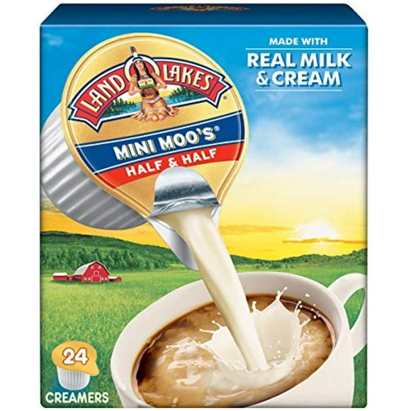 Land O Lakes Mini MooS Half & Half Creamer Singles, Shelf-Stable, 24 Count (Pack Of 6)