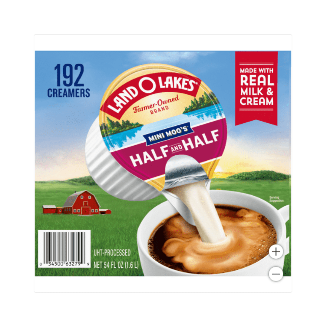 Land O'Lakes Mini Moos Liquid Coffee Creamer Singles, Half and Half, 0.30 fl oz, 192 ct - Mini Moos Creamer, Half & Half, Coffee Creamer, Single Serve