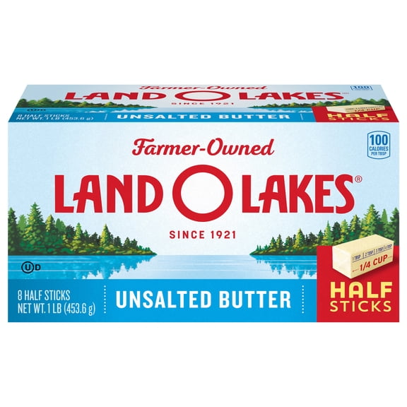 Land O Lakes Unsalted Butter in Half Sticks, 8 Half Sticks, 1 lb Pack