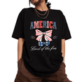 thumbnail image 1 of Land Of The Free America Bow 4th Of July Womens S-5XL Graphic Short Sleeve T-Shirt Black Tops, 1 of 5