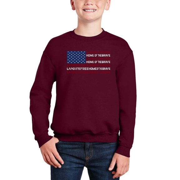 Land Of The Free American Flag - Boy's Word Art Crewneck Sweatshirt