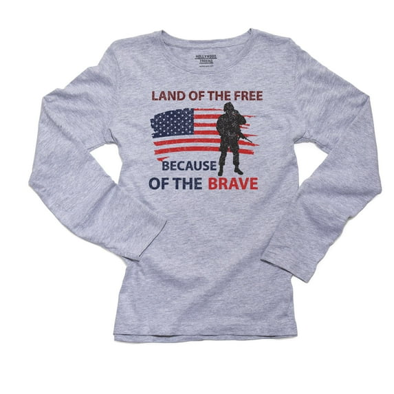 Land Of The Free Because Of The Brave Military Support Women's Long Sleeve Grey T-Shirt