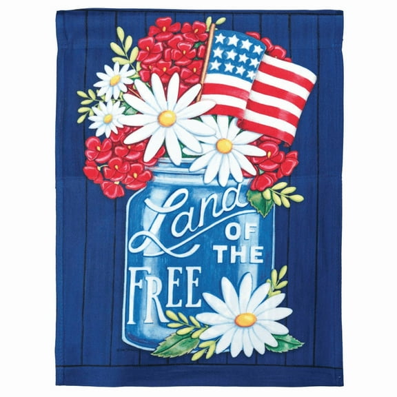 Land Of The Free Navy Blue Floral 13 x 19 Small Polyester Outdoor Hanging Garden Flag