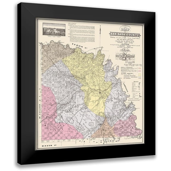 Land Office 12x13 Black Modern Framed Museum Art Print Titled - San Saba Texas - Land Office 1876