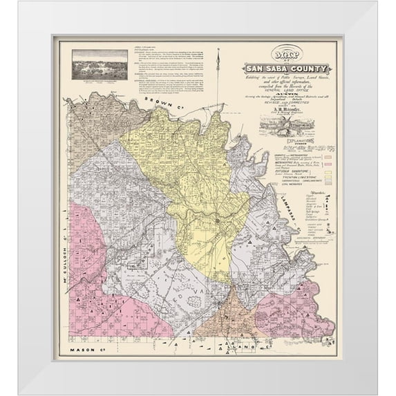 Land Office 26x29 White Modern Wood Framed Museum Art Print Titled - San Saba Texas - Land Office 1876