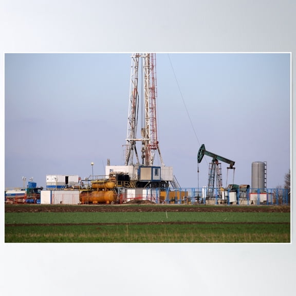 Land Oil Drilling Rig And Pump Jack In Oilfield Poster Wall Art, Modern Wall Decor For Living Room Bedroom, 8x12 UNFRAMED
