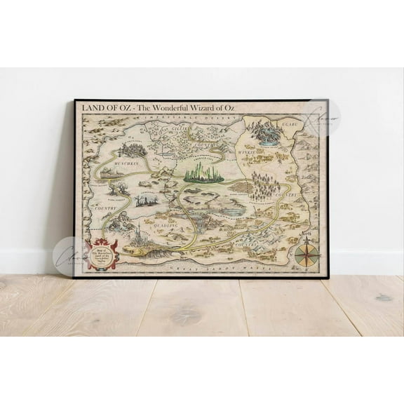 Land Of Oz Map From The Wonderful Wizard Of Oz, Antique Wall Decor For Book Lovers, Vintage Book Print, Bookish Home Decor #76, Unframed Poster Size 12x18