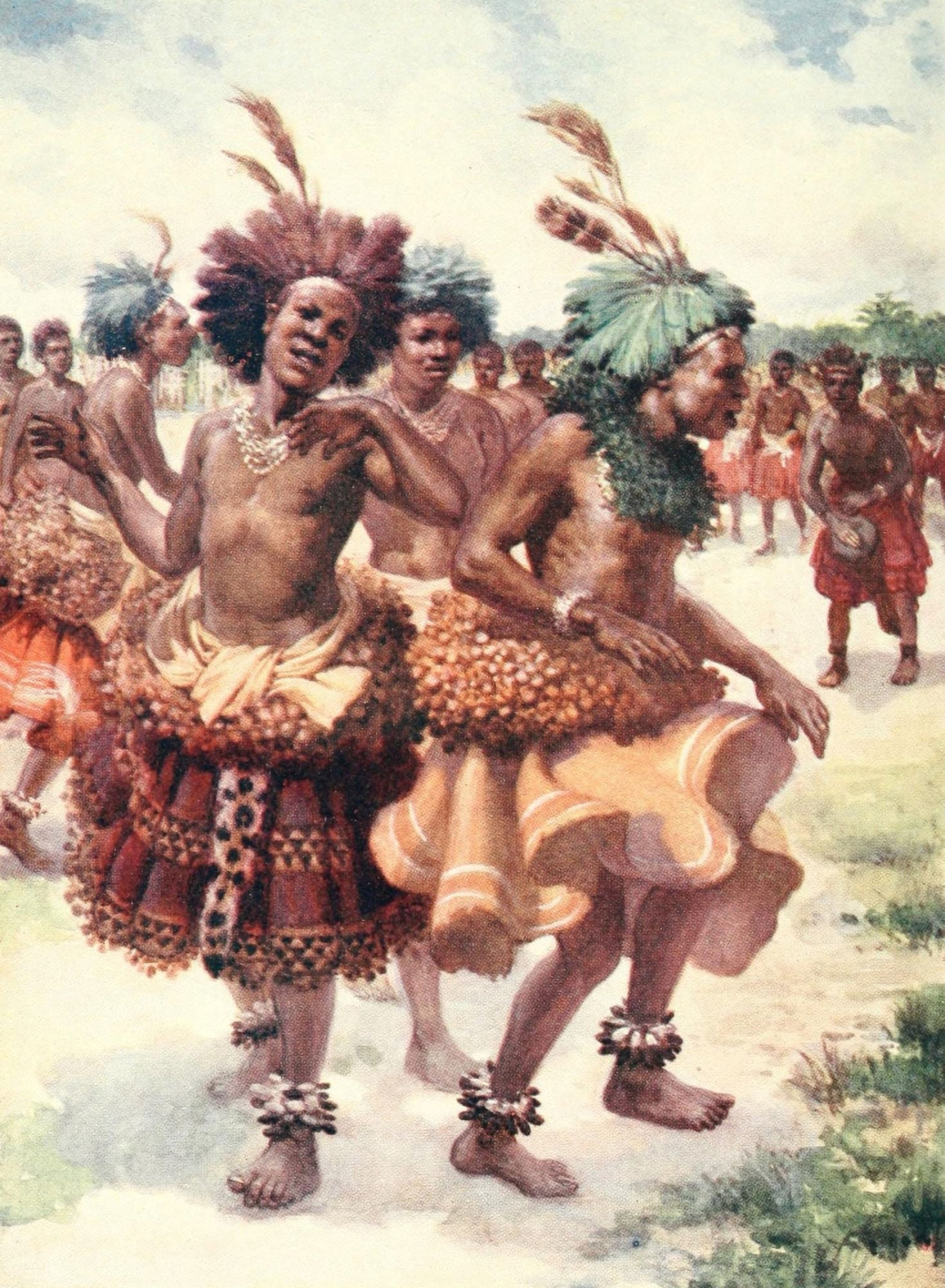Land & Peoples of the Kasai 1912 Bushongo elders dancing Canvas Art - Norman H Hardy (24 x 36)
