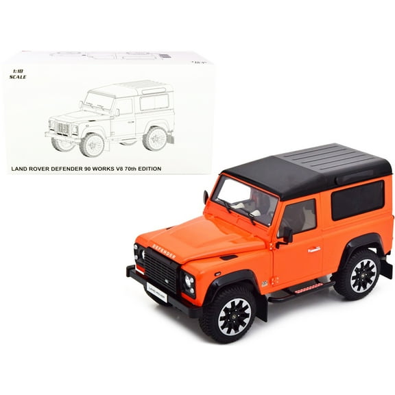 Land Rover Defender 90 Works V8 Bright Orange with Gloss Black Top "70th Edition" 1/18 Diecast Model Car by LCD Models