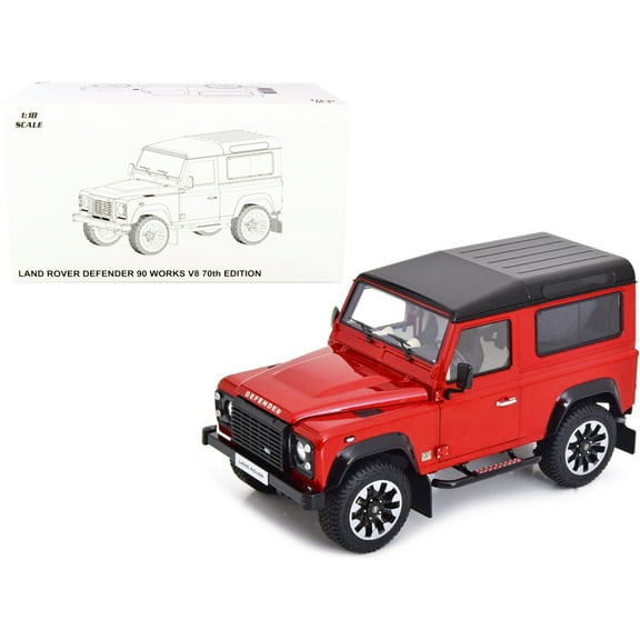 Land Rover Defender 90 Works V8 Red Metallic with Gloss Black Top "70th Edition" 1/18 Diecast Model Car by LCD Models