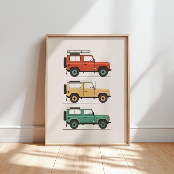 Land Rover Defender Poster, Retro Off-Road Car Wall Art, Adventure Vehicle Poster,, Unframed Poster Size 8x12