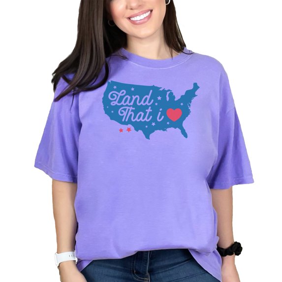 Land That I Love, USA Map, 4th of July Art, Violet Comfort Colors T-Shirt, Medium