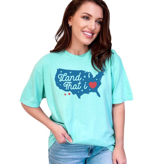 Land That I Love with USA Map, 4th of July Art, Chalky Mint Comfort Colors T-Shirt, 3XL