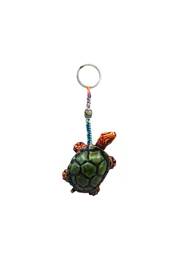 Land Turtle Wildlife Animal 3D Figurine Keychain Multicolored Macram Metal Ring - Handmade Gifts Boho Car Keys Bag Accessories
