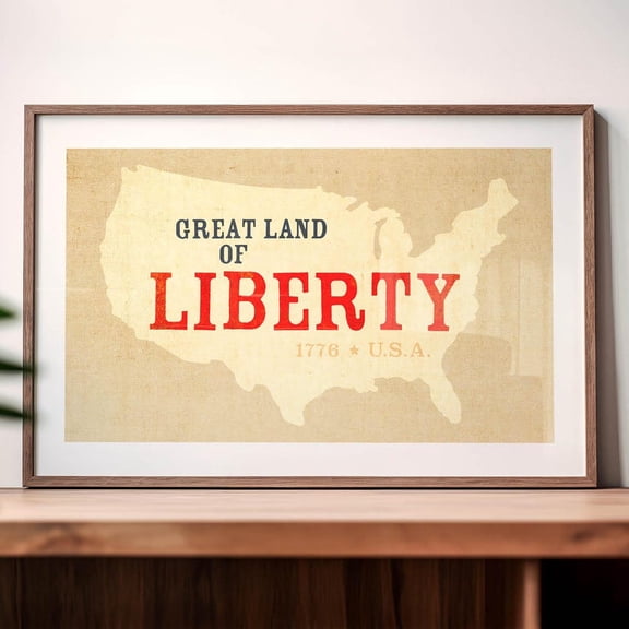 Land of Liberty Print: Retro Outdoors Art US Map Poster Lake House Decor