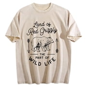 Land of Red Grizzly Bear Nature Wildlife Graphic Funny Humorous Mens T-Shirt