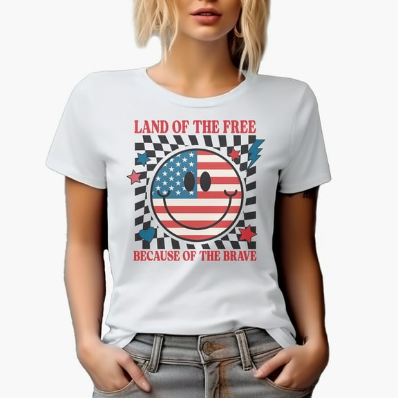 Land of the Free Because of the Brave, 90s Retro Veterans Day Art Merch Gift, White T-Shirt, Small