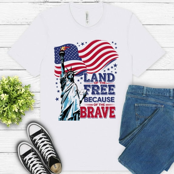 Land of the Free Because of the Brave Shirt – Patriotic Liberty USA Tee , White, XL