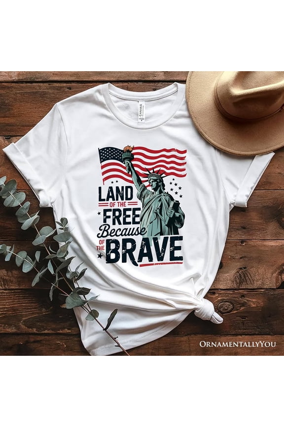 Land of the Free Because of the Brave T-Shirt, 4th of July Statue of Liberty Tee