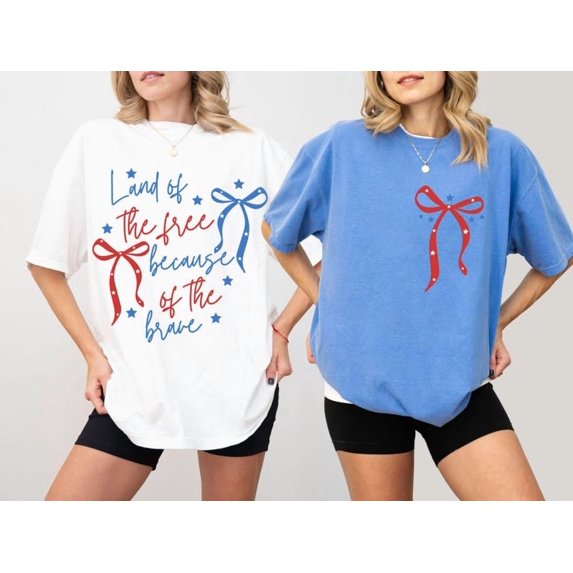 Land of the Free Because of the Brave T-Shirt, Patriotic Coquette Style Tee, 4th of July Shirt, Memorial Day Graphic, America Flag Shirt