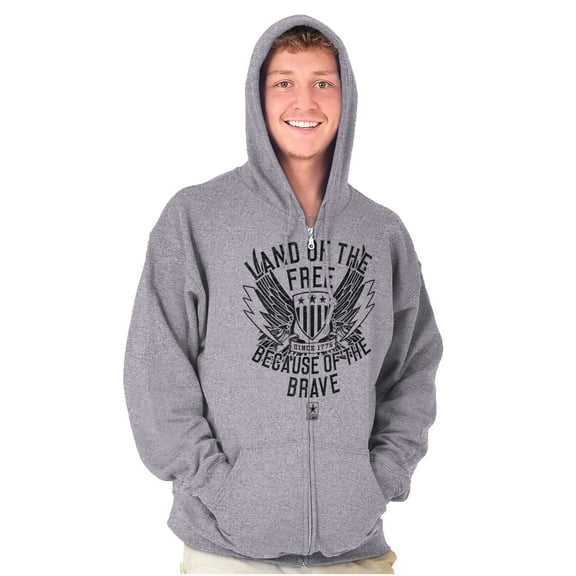 Land of the Free Because of the Brave Zip Up Hoodie Men's Women's Brisco Brands S