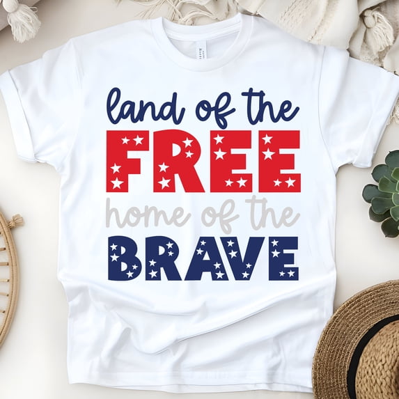 Land of the Free Home of the Brave Shirt – Patriotic USA 4th of July Tee, White, Size S