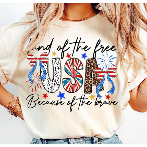 Land of the Free Home of the Brave T-Shirt, Retro Coquette 4th of July , Preppy Patriotic USA