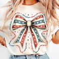 thumbnail image 1 of Land of the Free T-Shirt, 4th of July Coquette Bow Shirt, Retro America Shirt, USA Flag Independence Day Shirt, 1 of 5